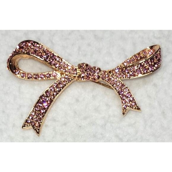 Vtg Signed KJL Kenneth Jay Lane Pink Pave Rhinestone Ribbon Bow Brooch 2 3/4" - Picture 4 of 7